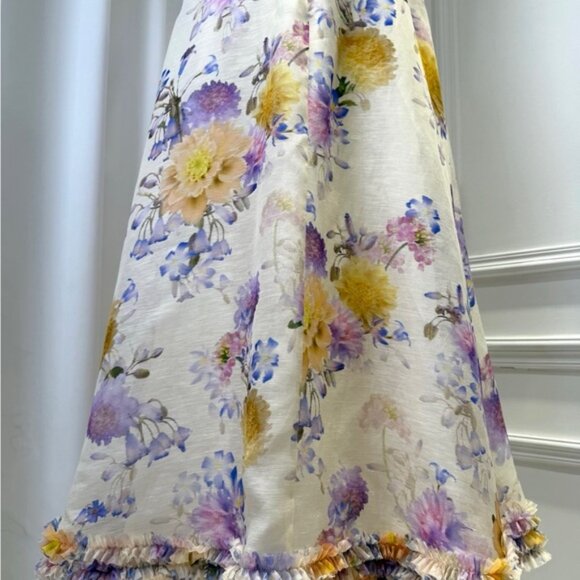 Zimmermann Luna Ruffle Midi Dress Cream Dahlia Floral Bustier A-Line Dress - Picture 7 of 9